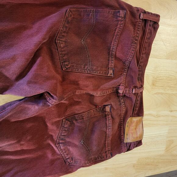 Levi's 501 CT Maroon 31 x 32 Tapered Denim Jeans Faded Tag 90.s Custom Cut - Picture 14 of 16